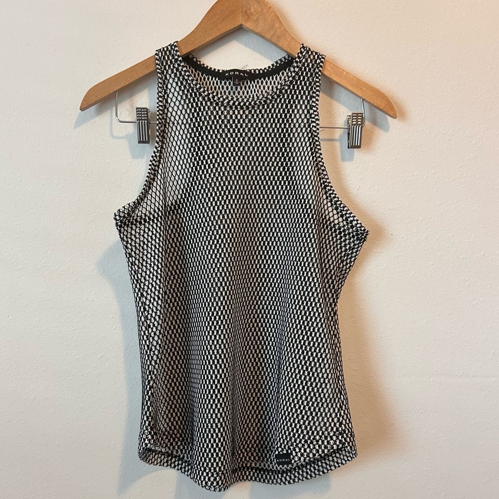 Koral Women’s Small Black Mesh Netting Sleeves-less Active Top